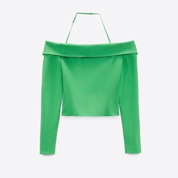 ZARA Green Apple Off Shoulder Blazer High Waist Front Slit Pants Matching SET XS - Picture 6 of 8
